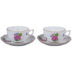Set of Two Herend Eton Teacups with Saucers Four Pieces