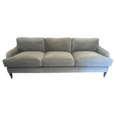 Camel Velvet English Roll Arm Modern Sofa on Brass Castors