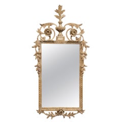 Antique Carved Giltwood French Louis XV Mirror with Patinated Silver on Back