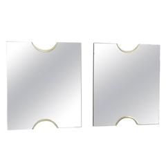 Pair of H Shaped Italian Mirrors with Brass and Wood Trim, circa 1960 for Hermes