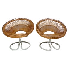 "Rondo" Rattan Easy Chairs Gote Mobler Sweden 1960