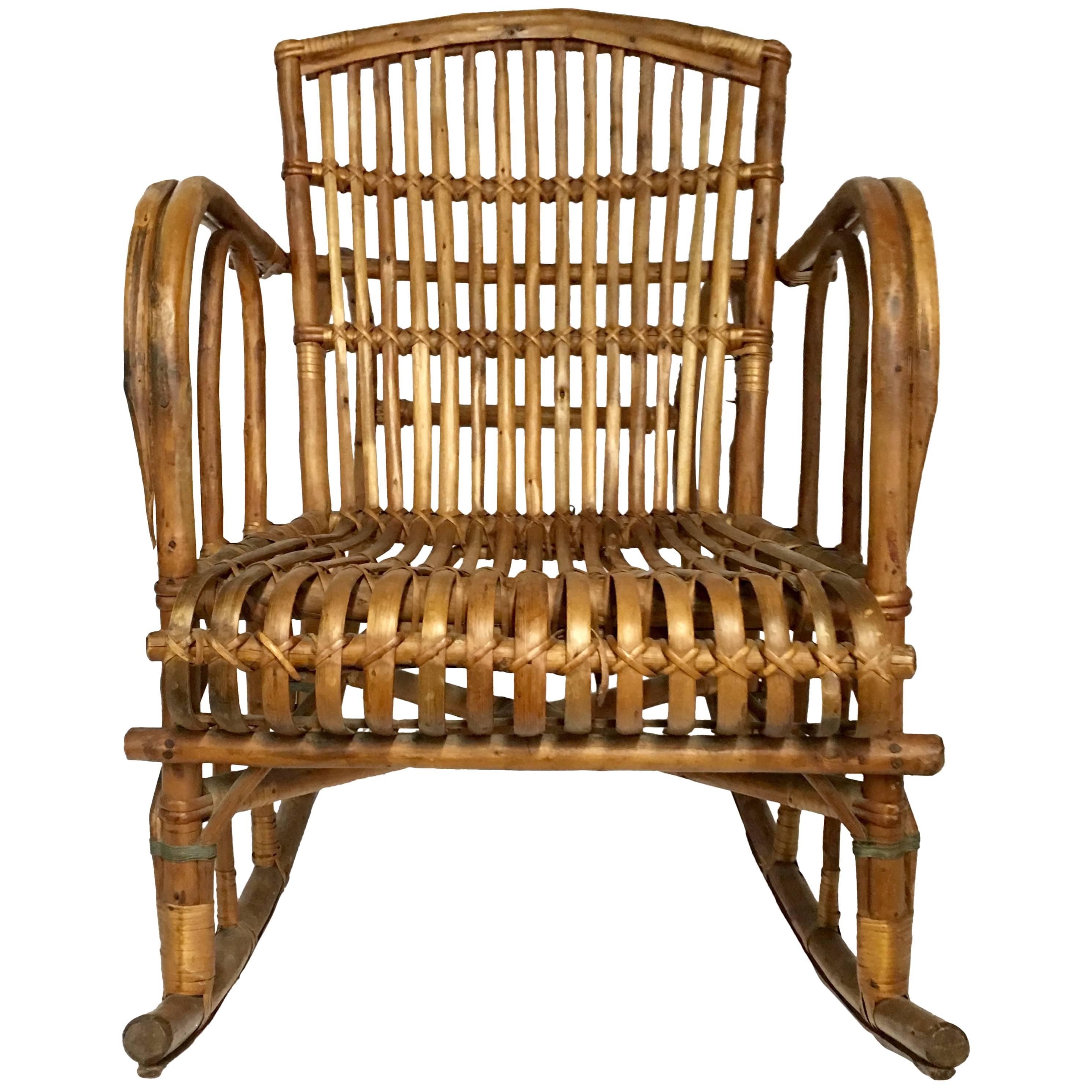 1960s Italian Franco Albini Style Rattan Rocking Chair