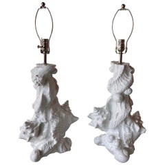 Vintage Pair of Plaster Seashell Shell Table Lamps by Sirmos Newly Restored