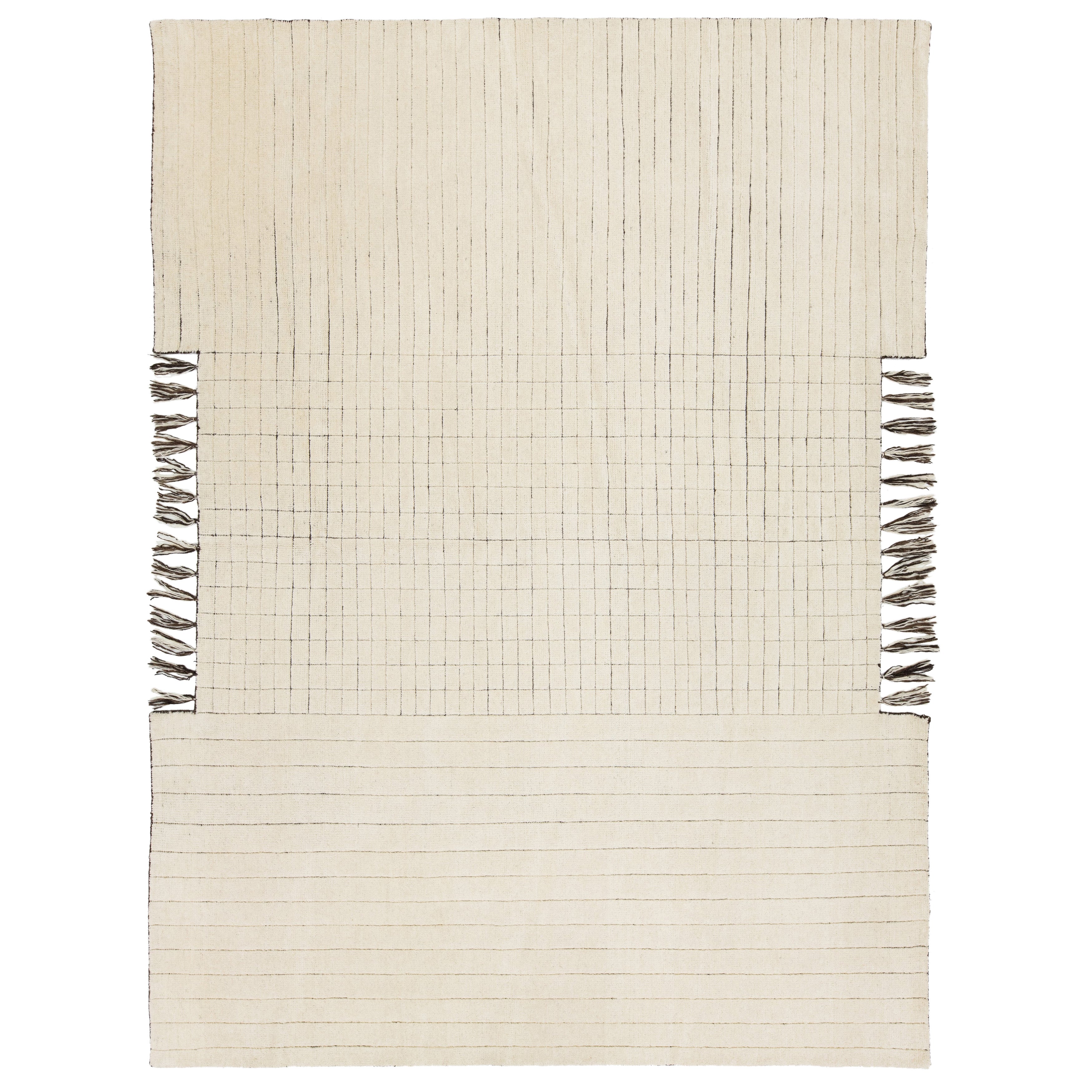 9 x 12 Alfombra marroquí contemporánea de lana beige con diseño geométrico