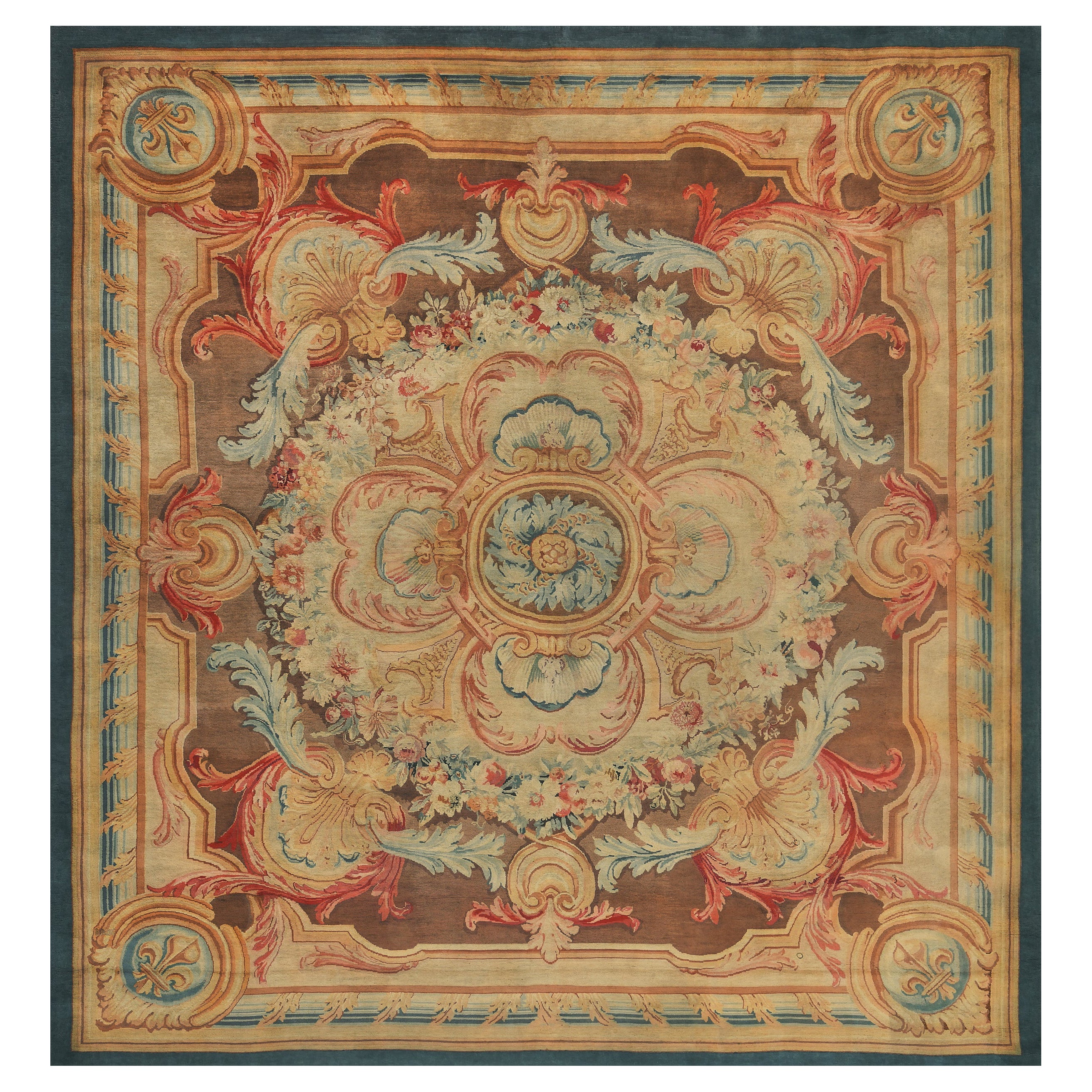 Pristine Antique Circa-1860 Handwoven Wool Floral French Savonnerie Rug For Sale