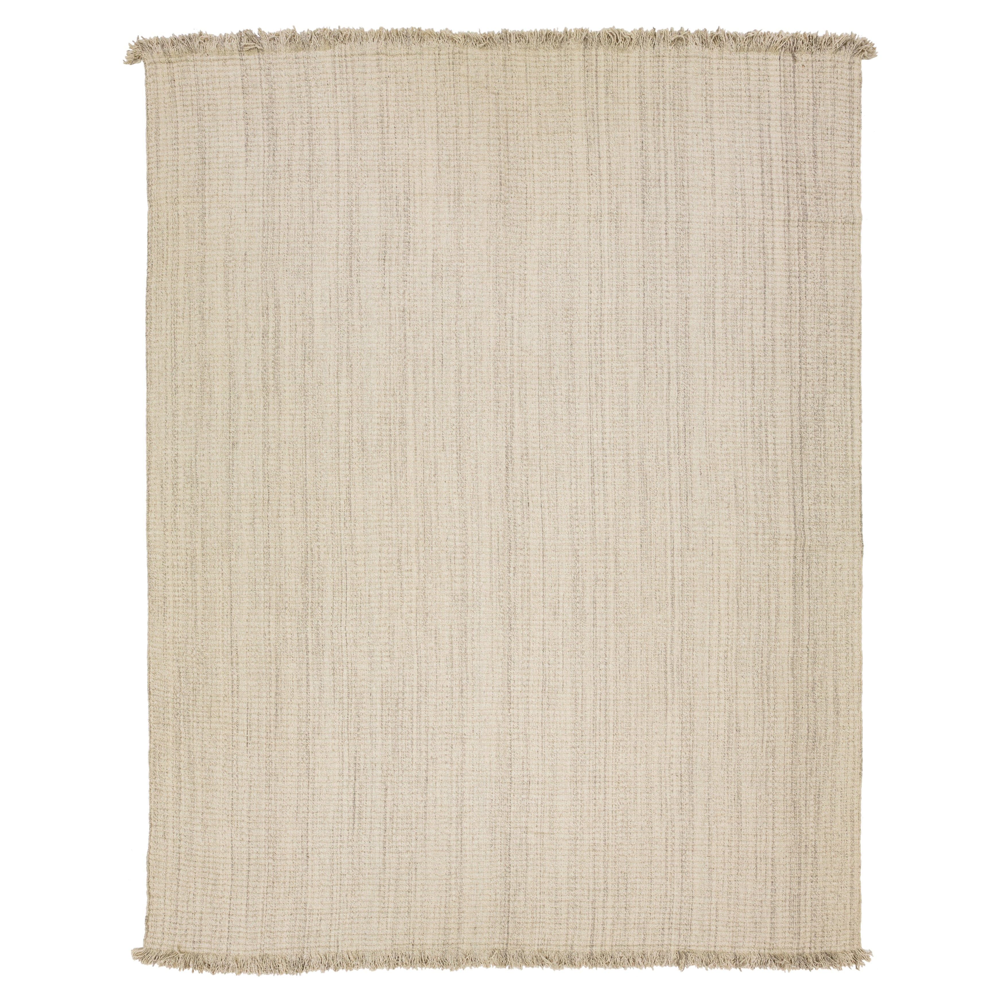 Modern Stripped Handcrafted Natural Tan Dhurrie Wool Rug