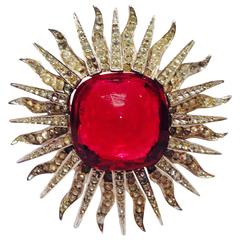 Vintage Marcel Boucher Ruby Red Starburst Brooch, Signed