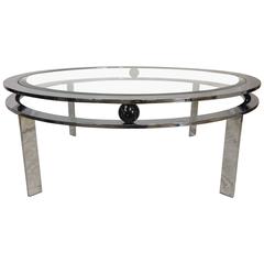 1970'S Art Deco Style "DIA" Chrome & Marble Glass Top Coffee Table