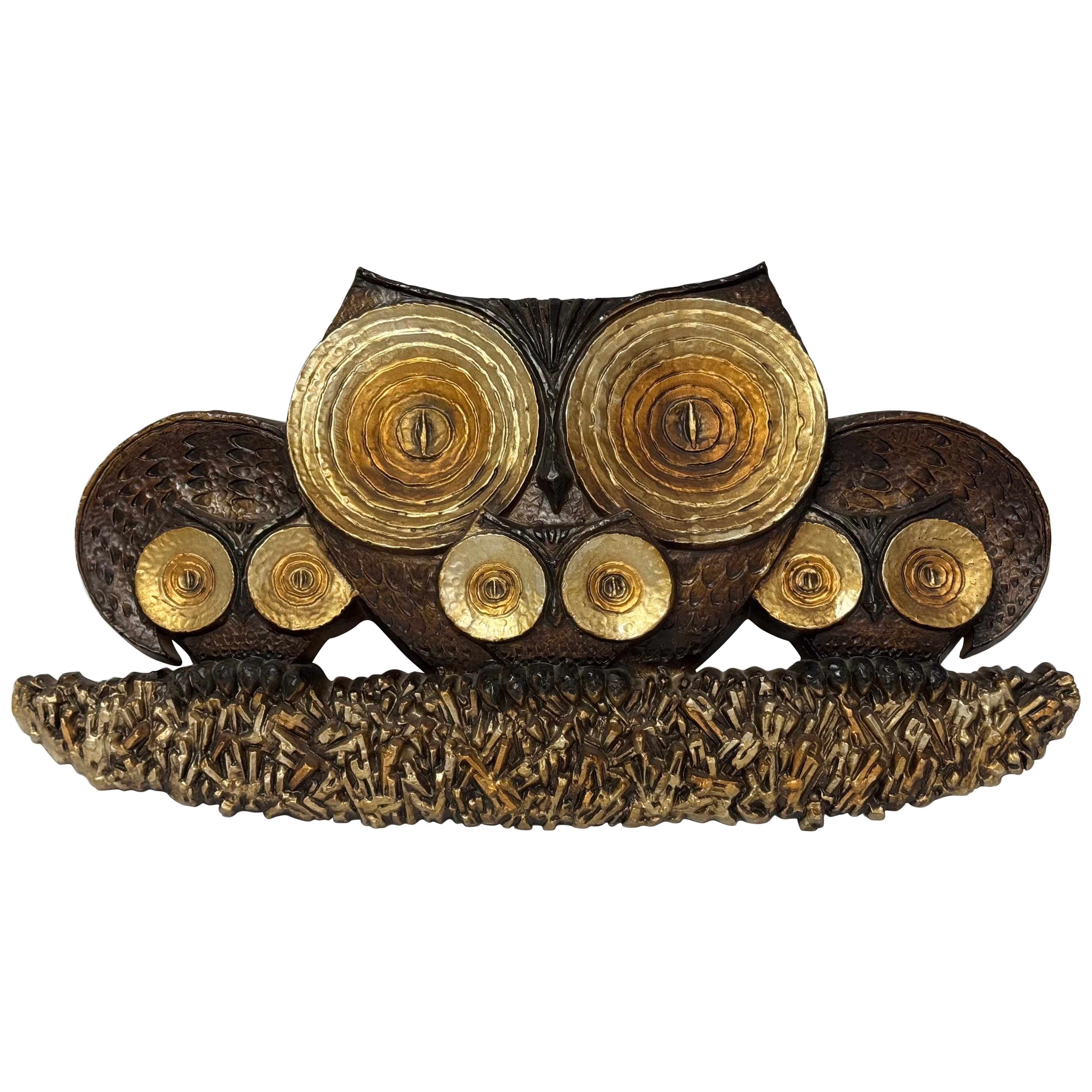 Sculpture murale hibou du milieu du siècle