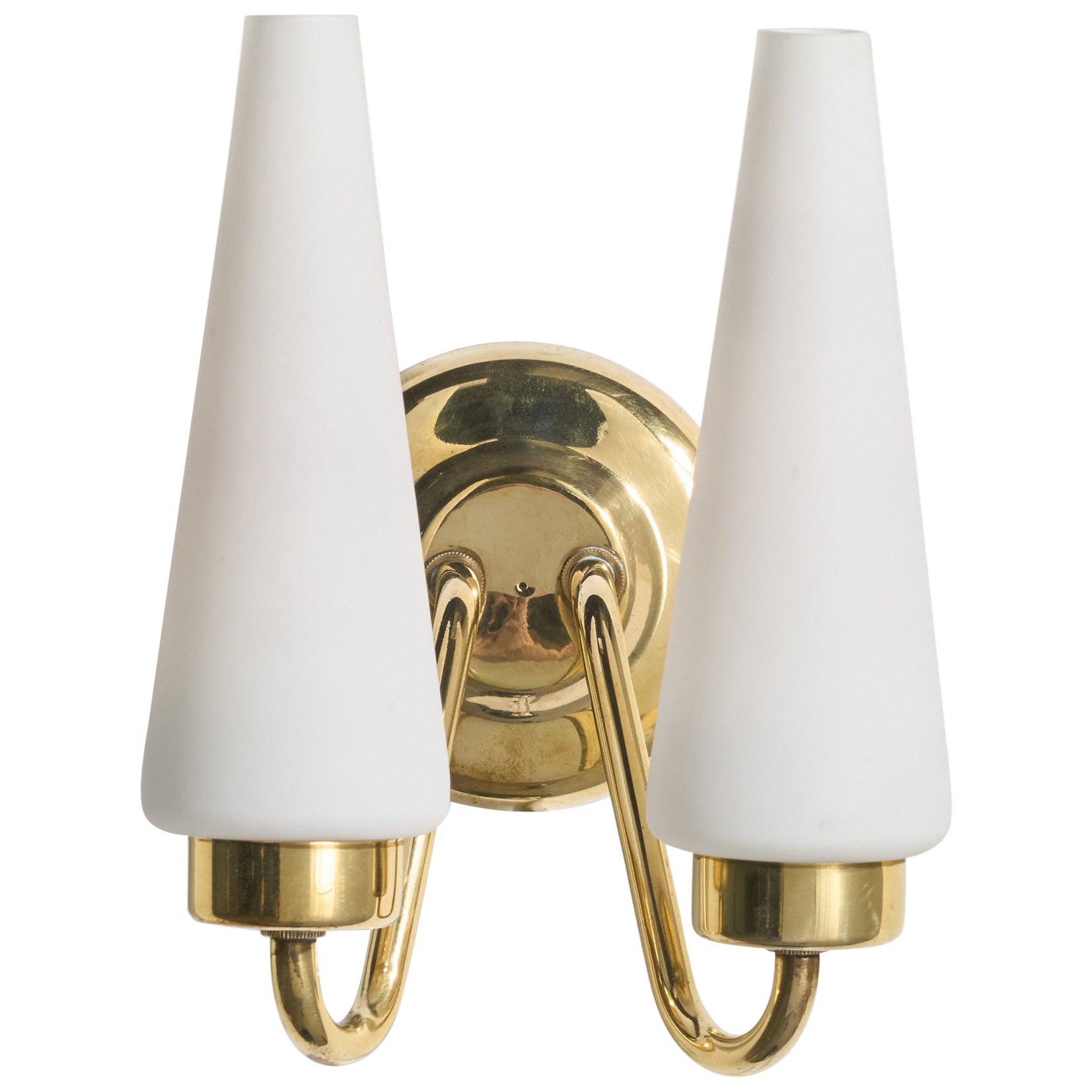 Schwedische Designerin, Wandleuchte, Messing, Glas, Schweden, 1960er Jahre
