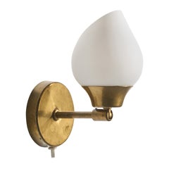 Swedish Designer, Wall Light, Brass, Glass, Sweden, 1950s