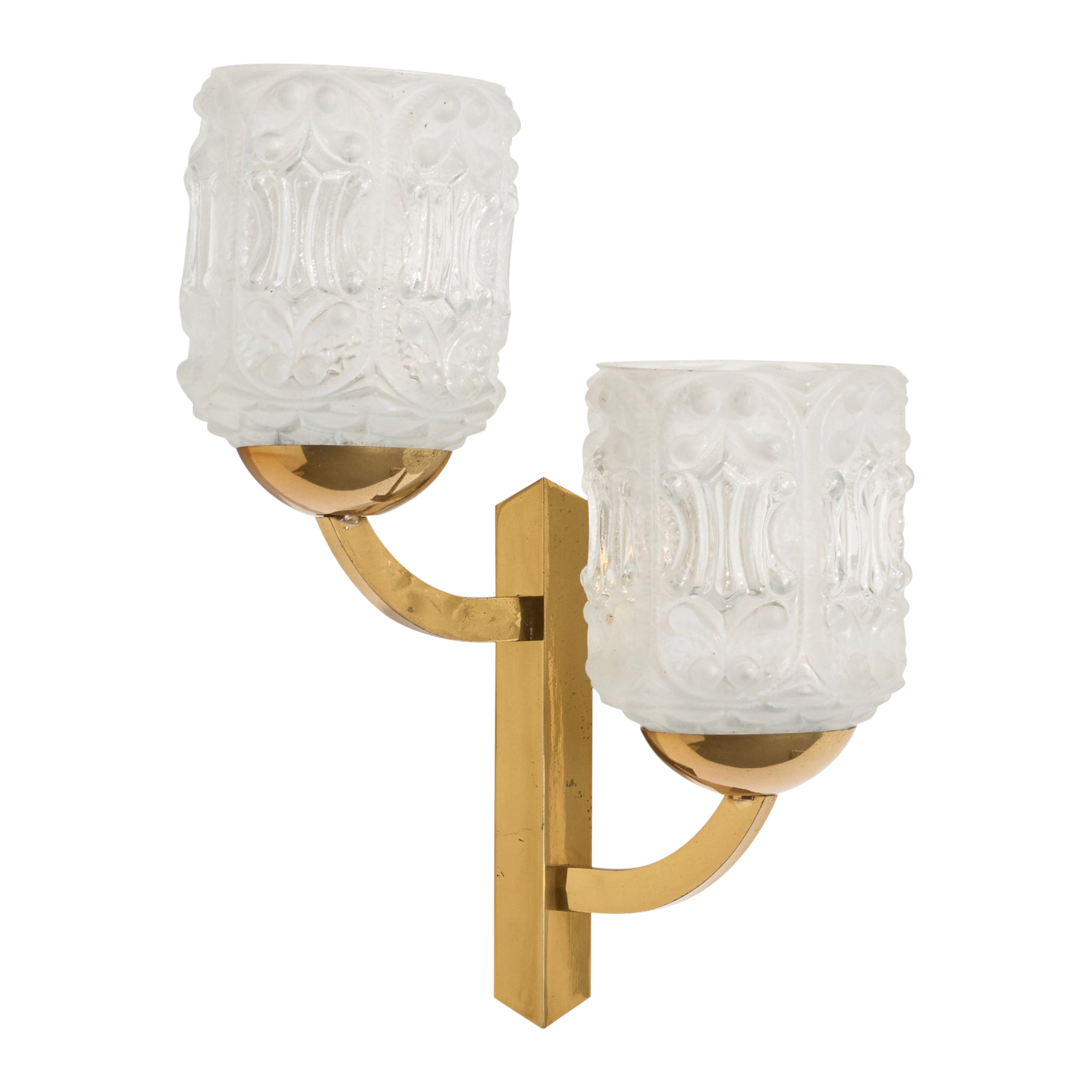 Italian Designer, Wall Light, Brass, Glass, Italy, 1950s For Sale