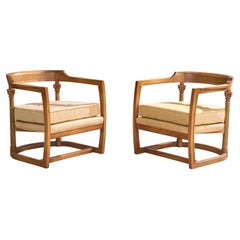 American Designer, Lounge Chairs, Wood, Fabric, USA, 1940s