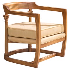 Designer américain, fauteuil de salon, bois, tissu, États-Unis, années 1940