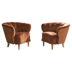 Finnische Designerin, Loungesessel, Samt, Holz, Finnland, 1940er Jahre