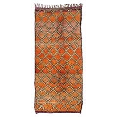 Wide Runner, Retro Moroccan Gallery Rug with Diamond Design in Orange & Green