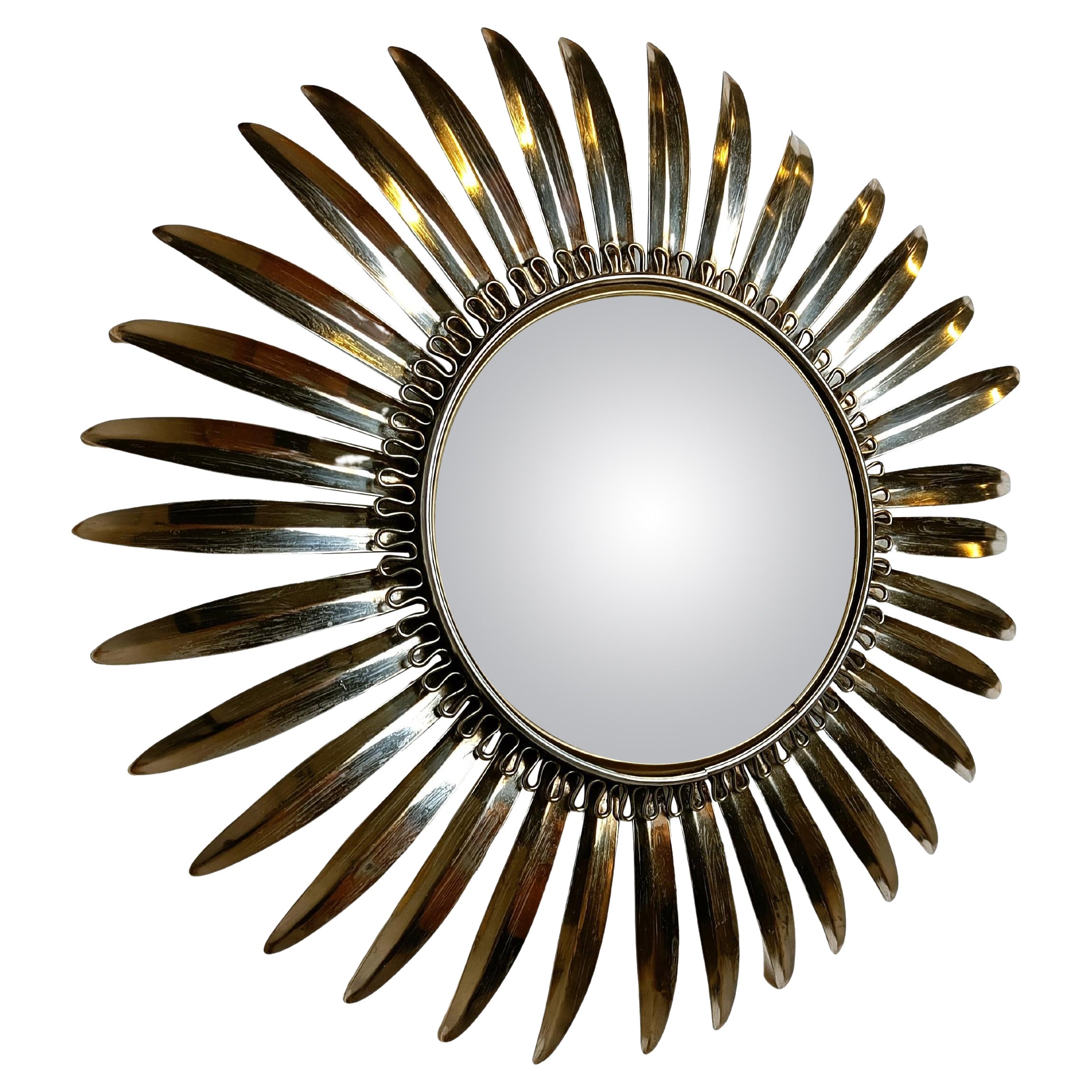 Espejo sunburst vintage de latón, años 70