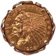 1908 14-karat Gold Indian Head Liberty Coin Ring, Artist Signed