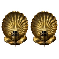 Pair of Hammered Brass Shell Wall Lamps 1950s