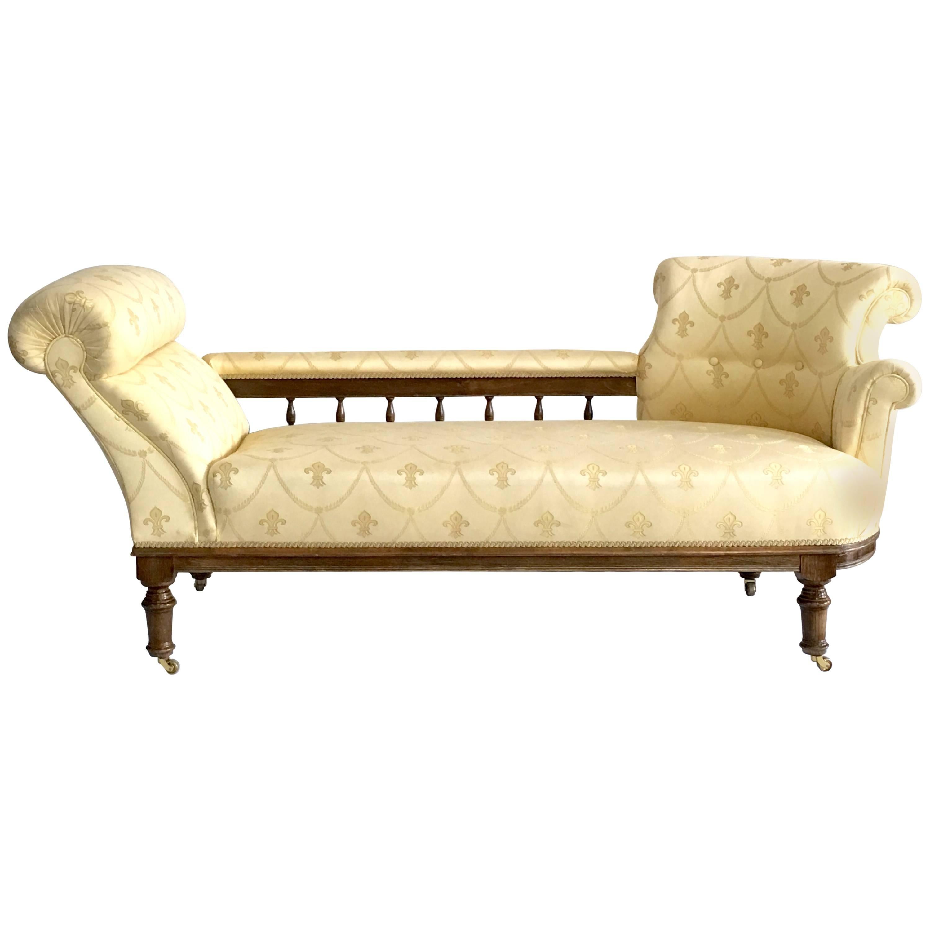 1940's English Regency Upholstered Walnut Chaise Lounge