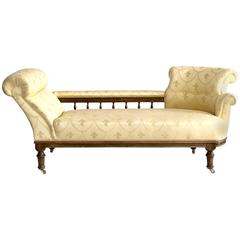 Antique 1940's English Regency Upholstered Walnut Chaise Lounge