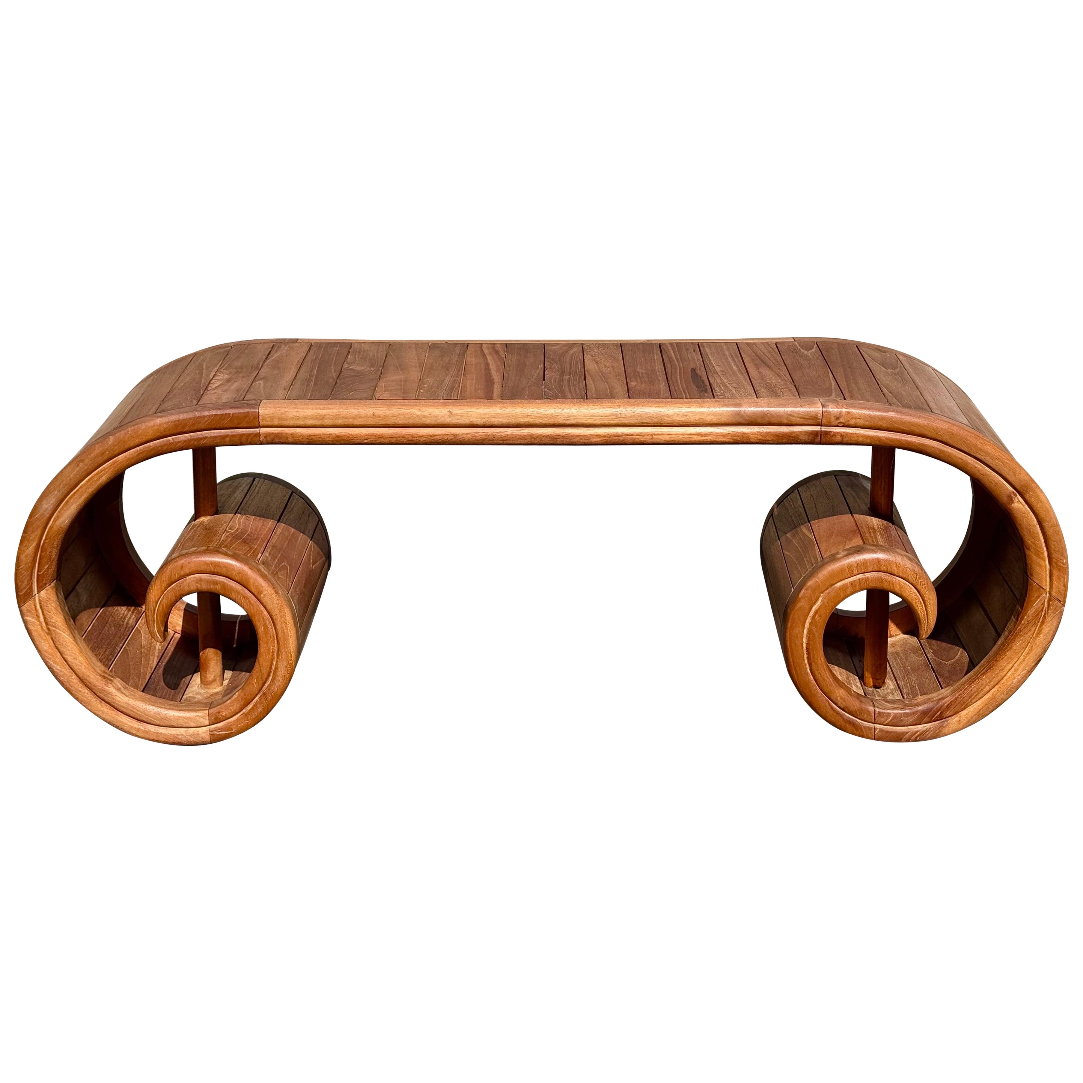 Teak Scroll Waterfall Bench