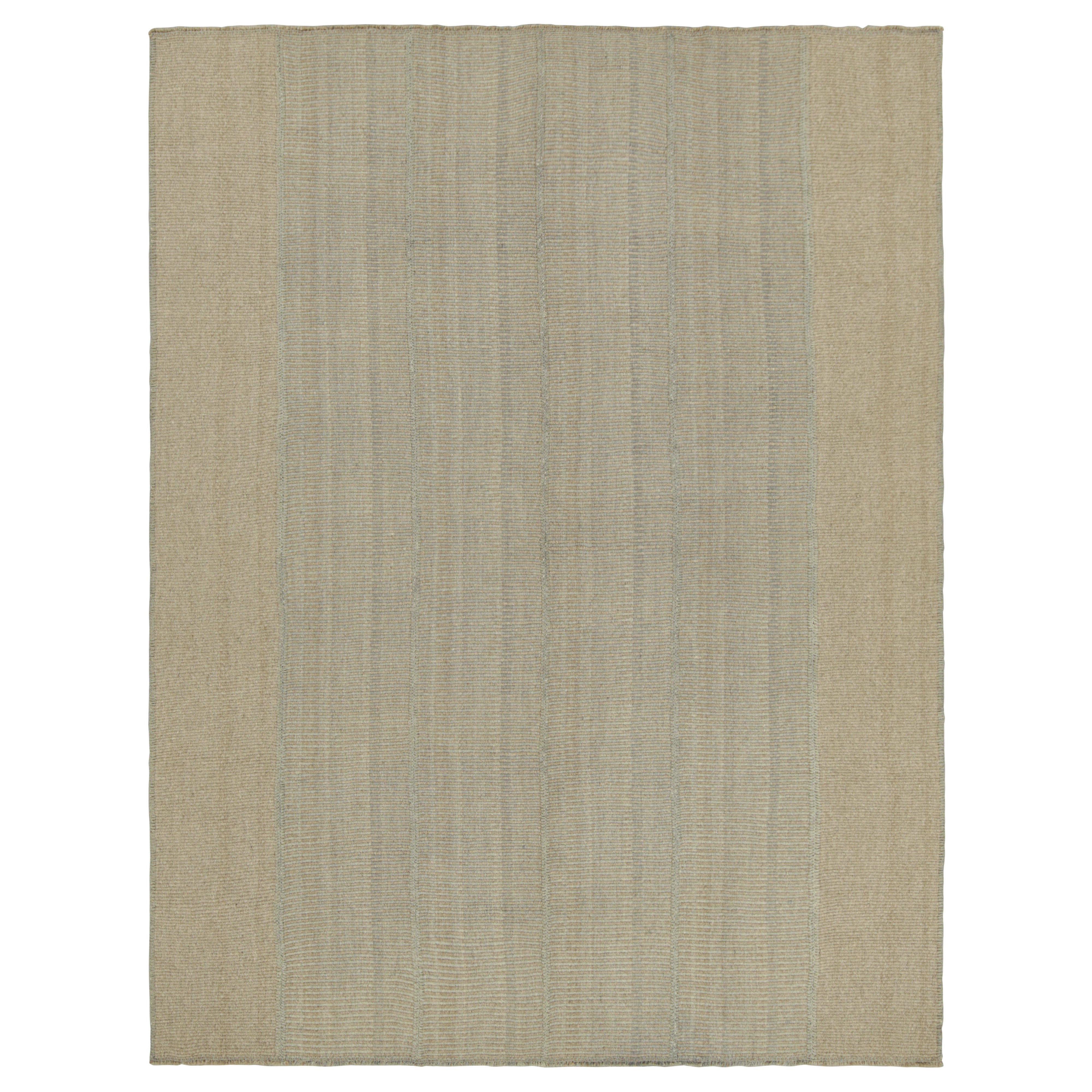 Rug & Kilim's Contemporary Kilim with Textural Beige and Blue Stripes (Kilim contemporain avec des rayures texturées beiges et bleues)