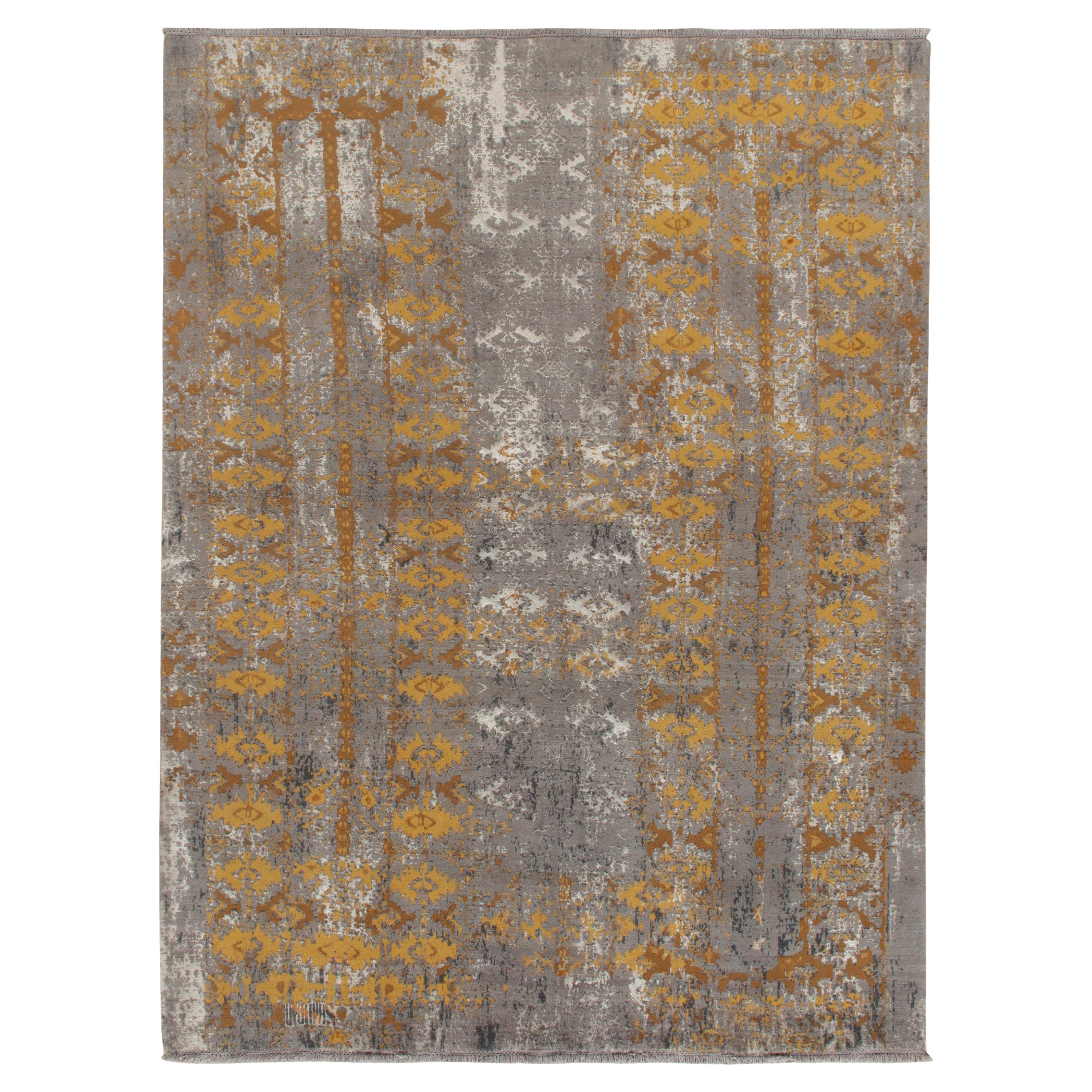 Rug & Kilim’s Abstract Rug in Gray, Gold & Beige-Brown All over Pattern