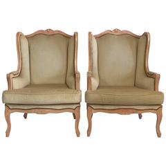 Vintage Pair Of Carved Louis XV Style Wingback Chairs
