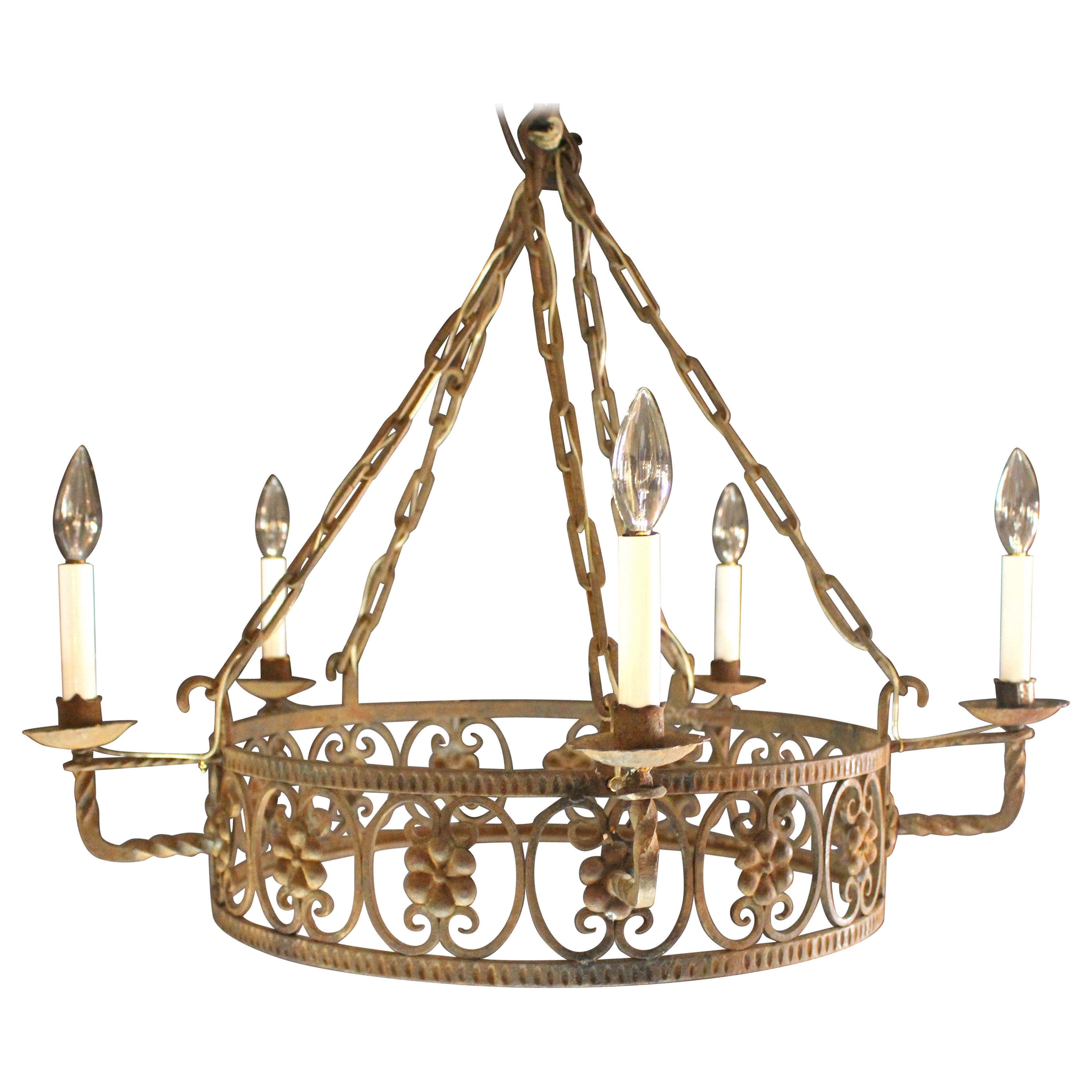 Early 20th Century French or Italian Wrought Iron 5-Light Chandelier