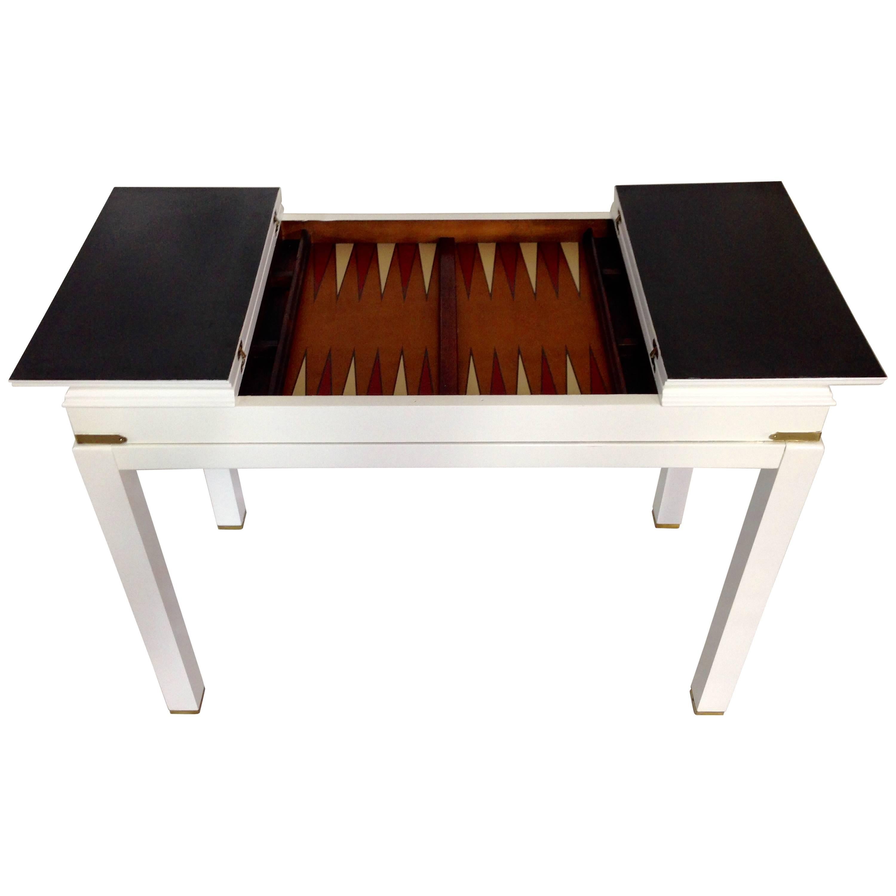 1960s White Lacquered Backgammon Game Table by Lane