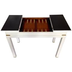 1960s White Lacquered Backgammon Game Table by Lane