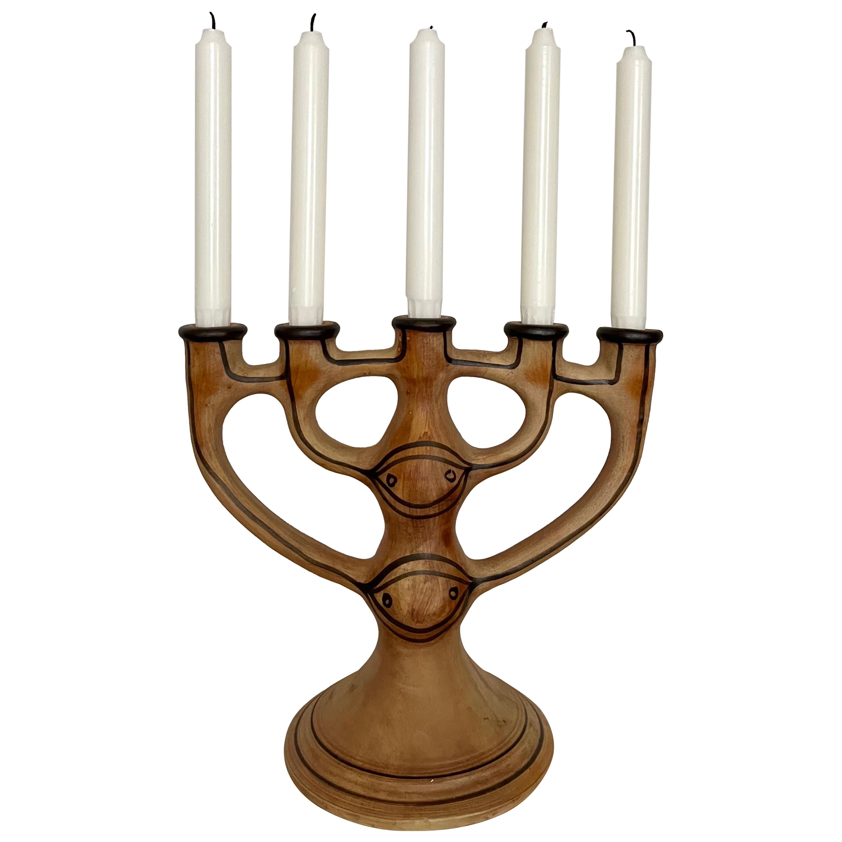 5-Arm Stoneware Candelabra by Asbo Stentøj, Denmark, 1980s For Sale