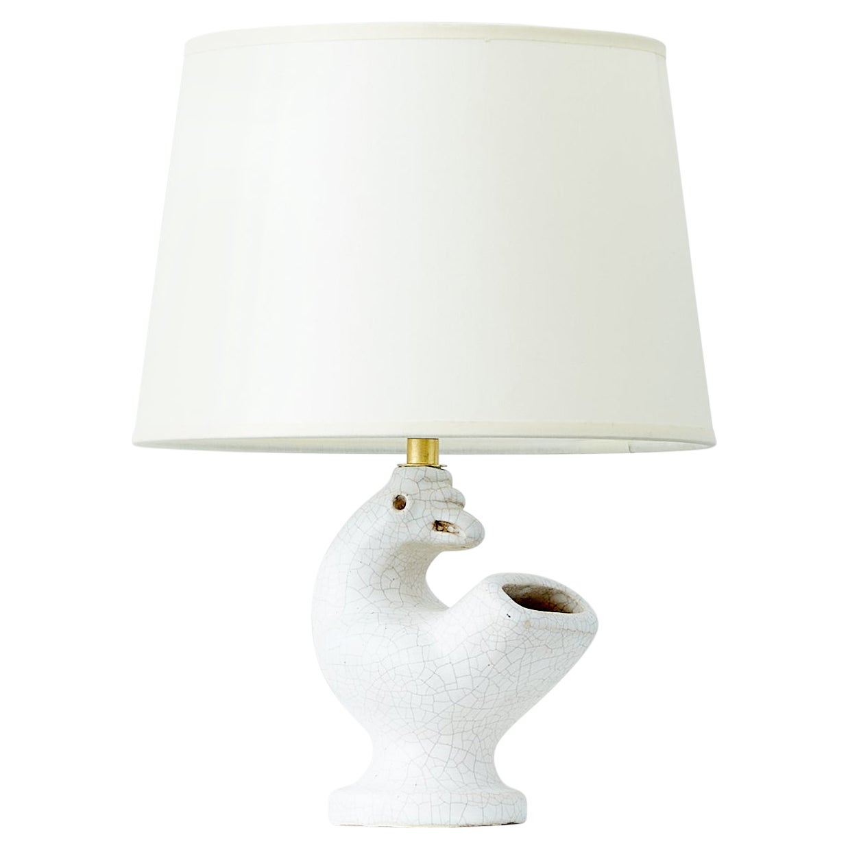 Zoomorphe Lampe von Georges Jouve mit weißer Craquelé-Glasur