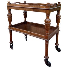 Antikes englisches Trolley-Teewagen-Pastry Cart-Tablett, Tudor 2-stöckiges Eichenholz, ca. 1930er Jahre