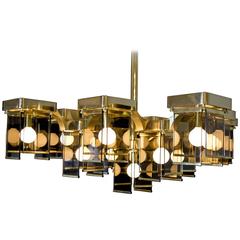 Sciolari Cubic Brass and Smoked Glass Chandelier