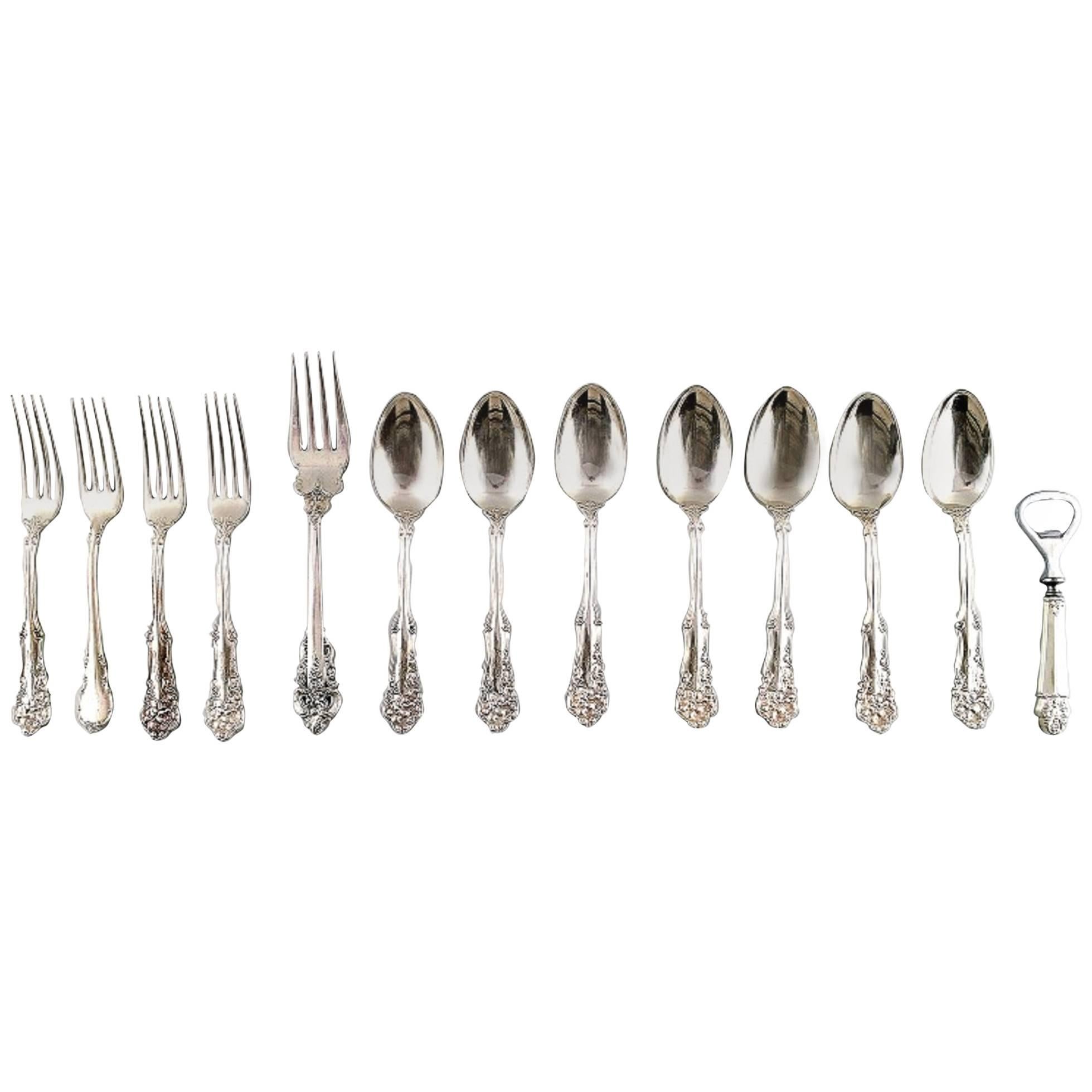 13 Pieces American Silver, Wallace Sterling and W. Rogers, Rich Ornamentation For Sale
