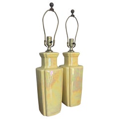 Vintage Boho Mid Century Modern Luster Ceramic Table Lamps, a Pair