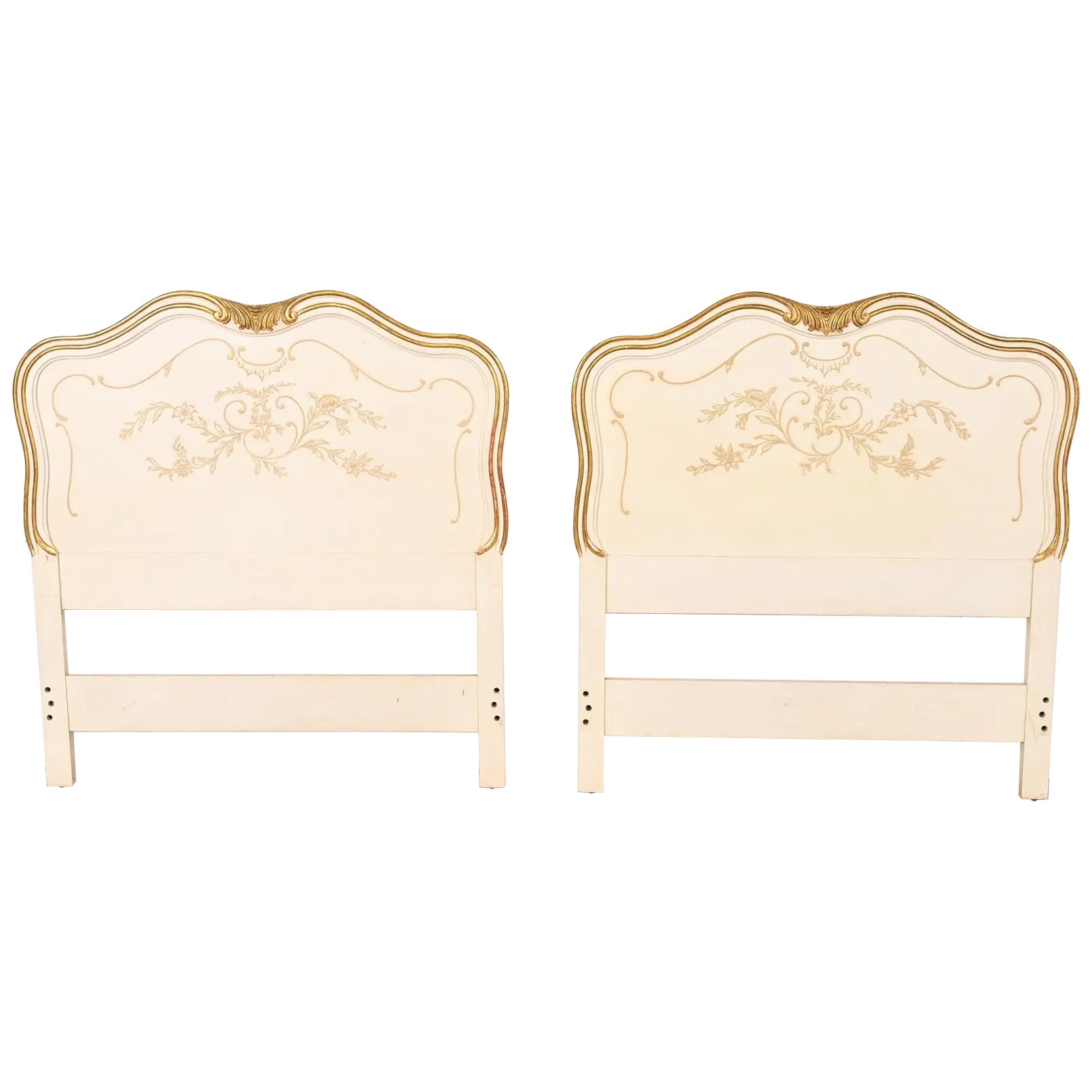 John Widdicomb French Provincial Louis XV Cream Lacquered Twin Sized Headboards