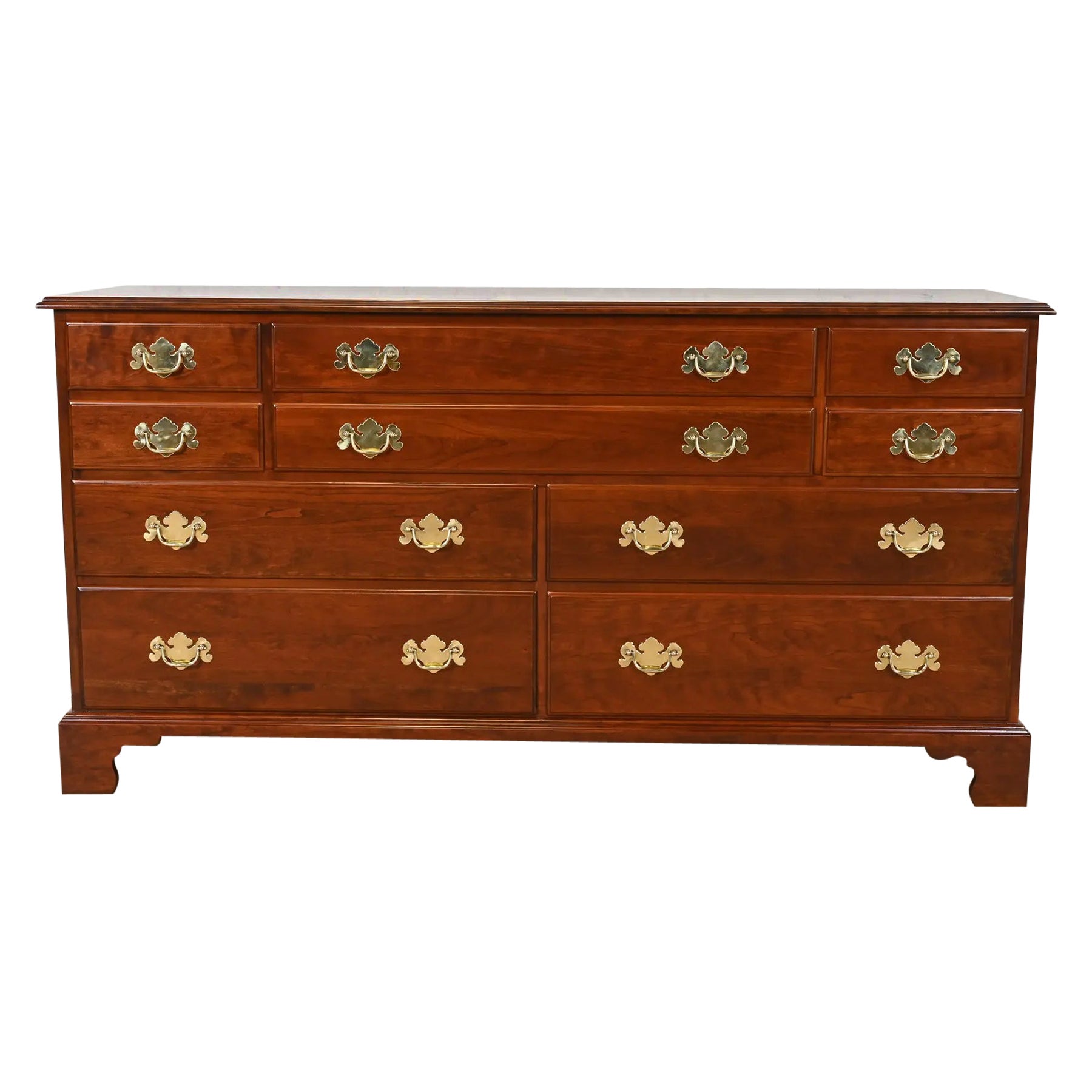 Henkel Harris Georgian Solid Cherry Wood Ten-Drawer Dresser, Newly Refinished