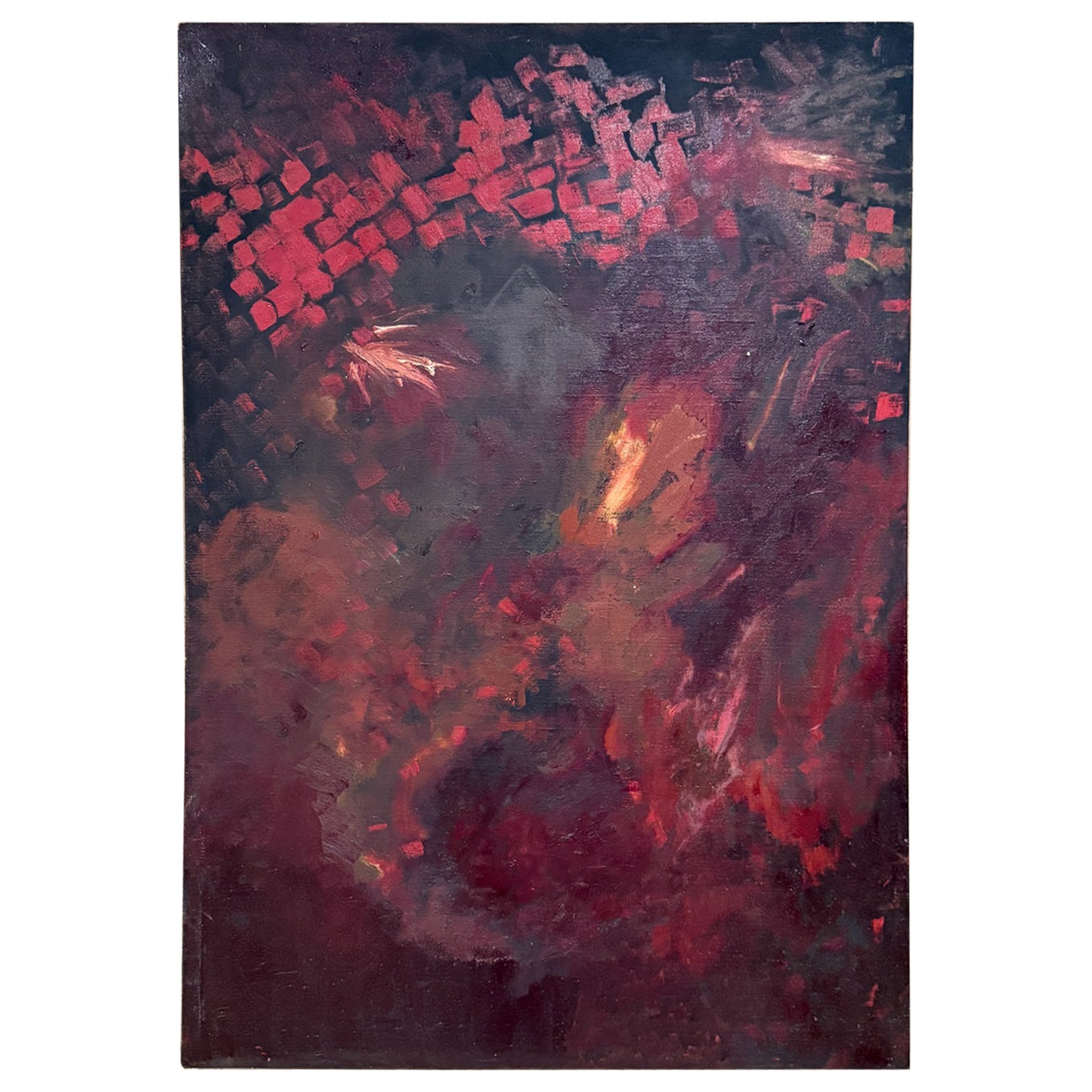 1960s Art Modernist Original Abstract Oil Painting