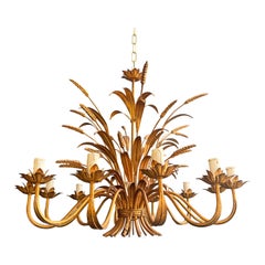 Large Coco Channel Gilt Metal Ears of Wheat Chandelier
