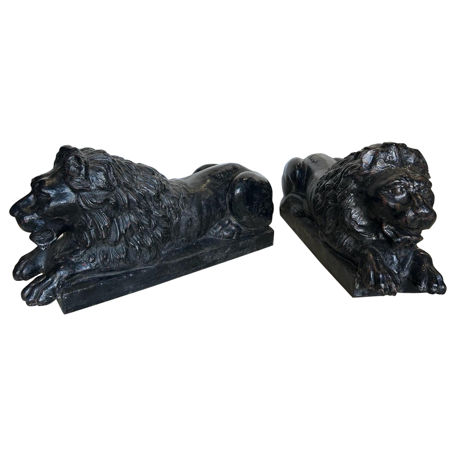Handsome Pair of 19th Century American or English Cast Iron Lions