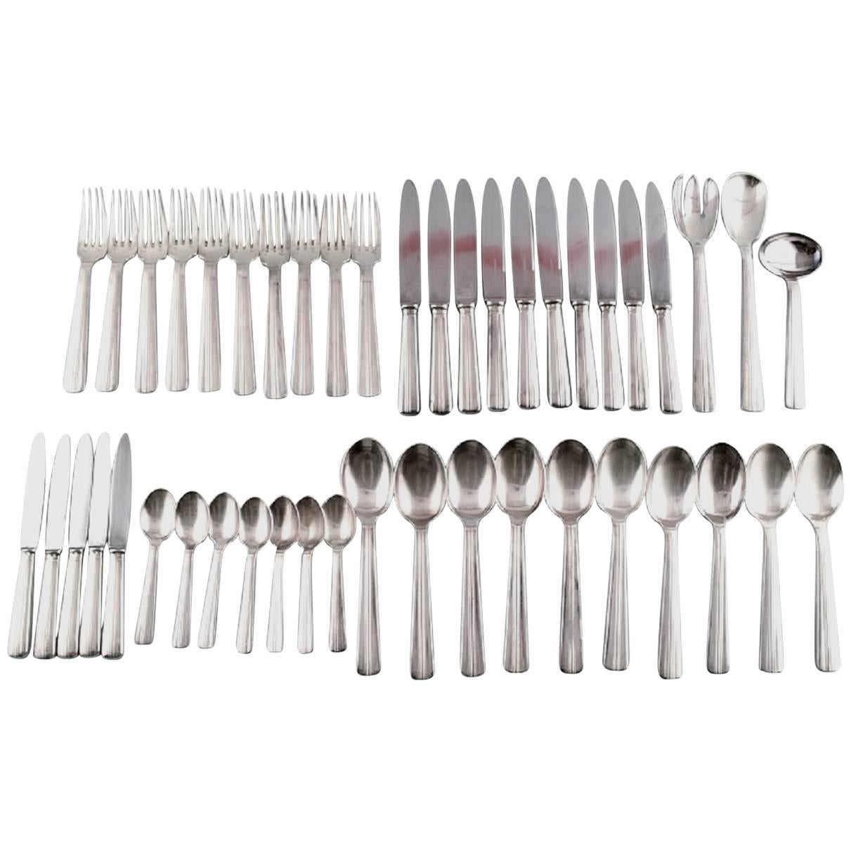 Large Complete Ten-P Ercuis Art Deco Cutlery in Silver Plate, France, circa 1940