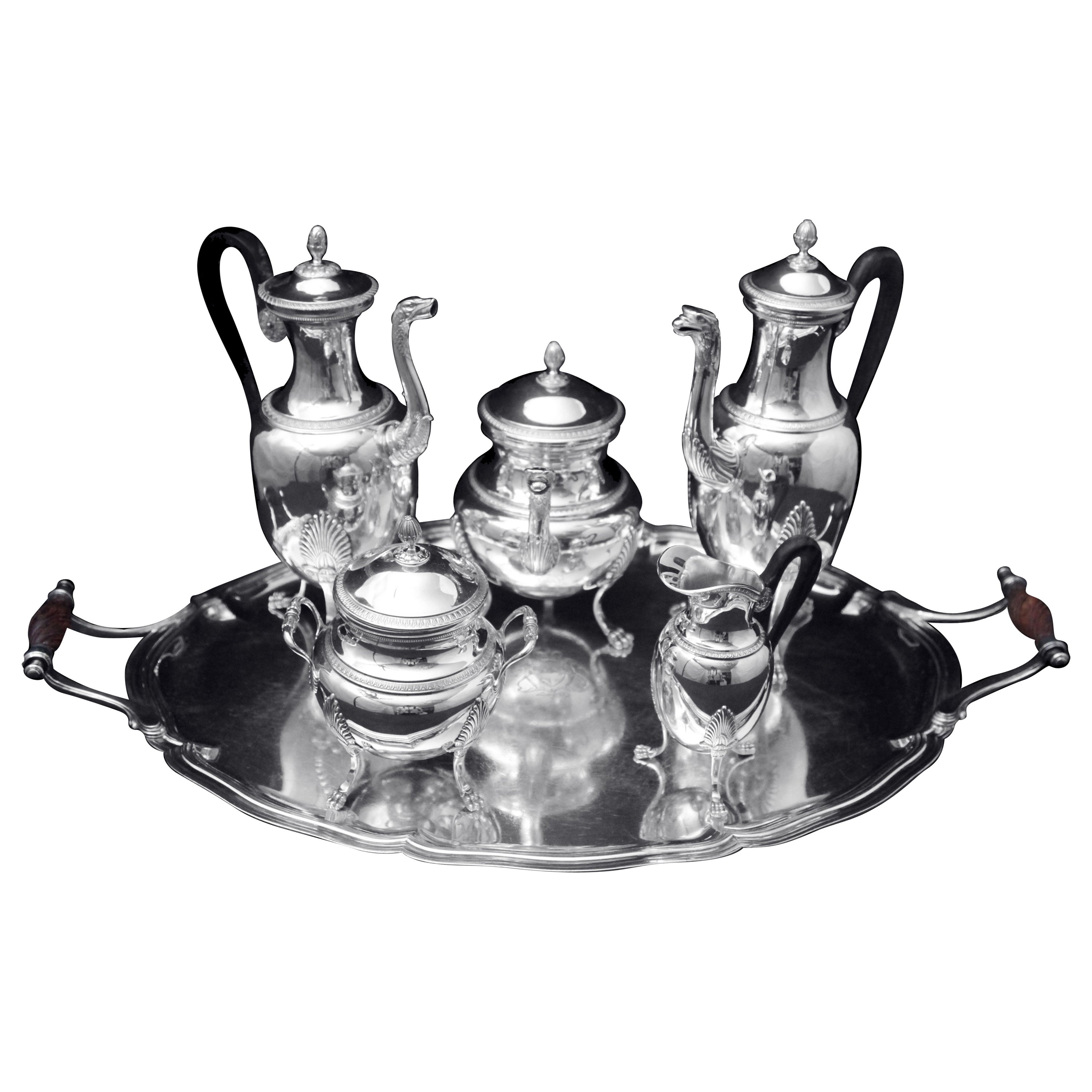 Puiforcat (Hermes) -  6pc.  Service à thé Empire français en argent sterling, comme neuf !