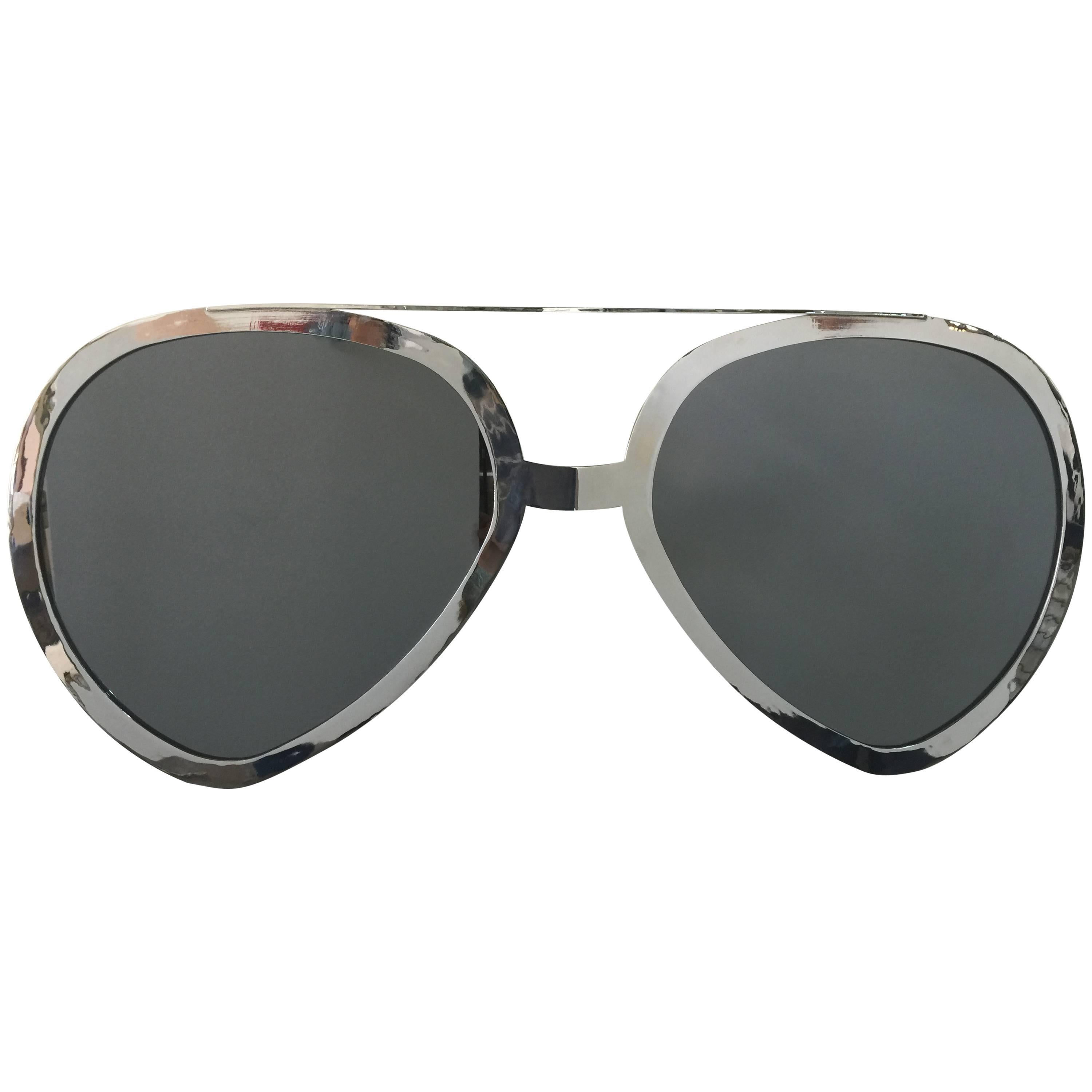 Aviator Glasses Wall Mirror in Polished Chrome Frame
