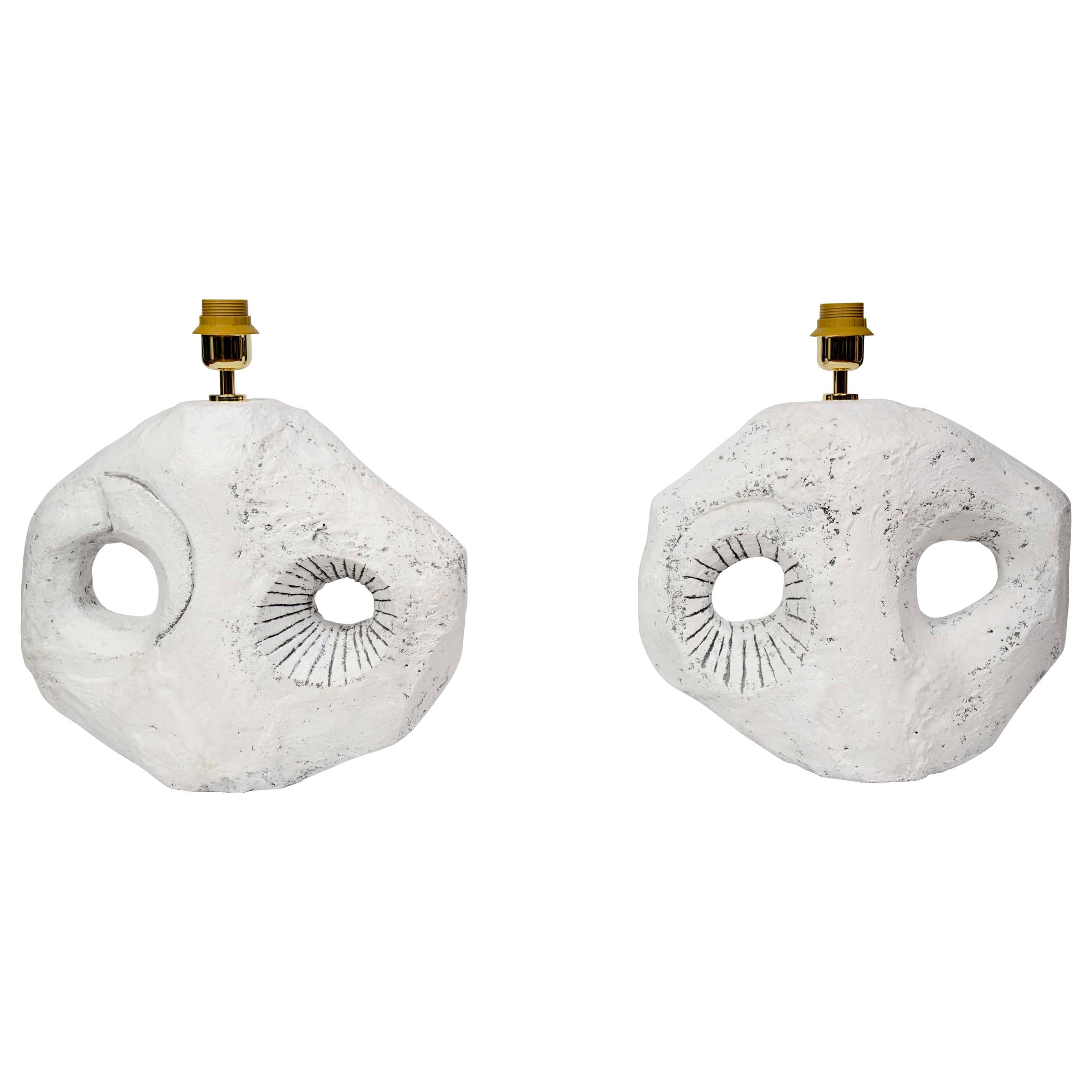 White Plaster Pair of Lamps