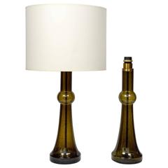 Dark Green Pair of Murano Glass Lamps