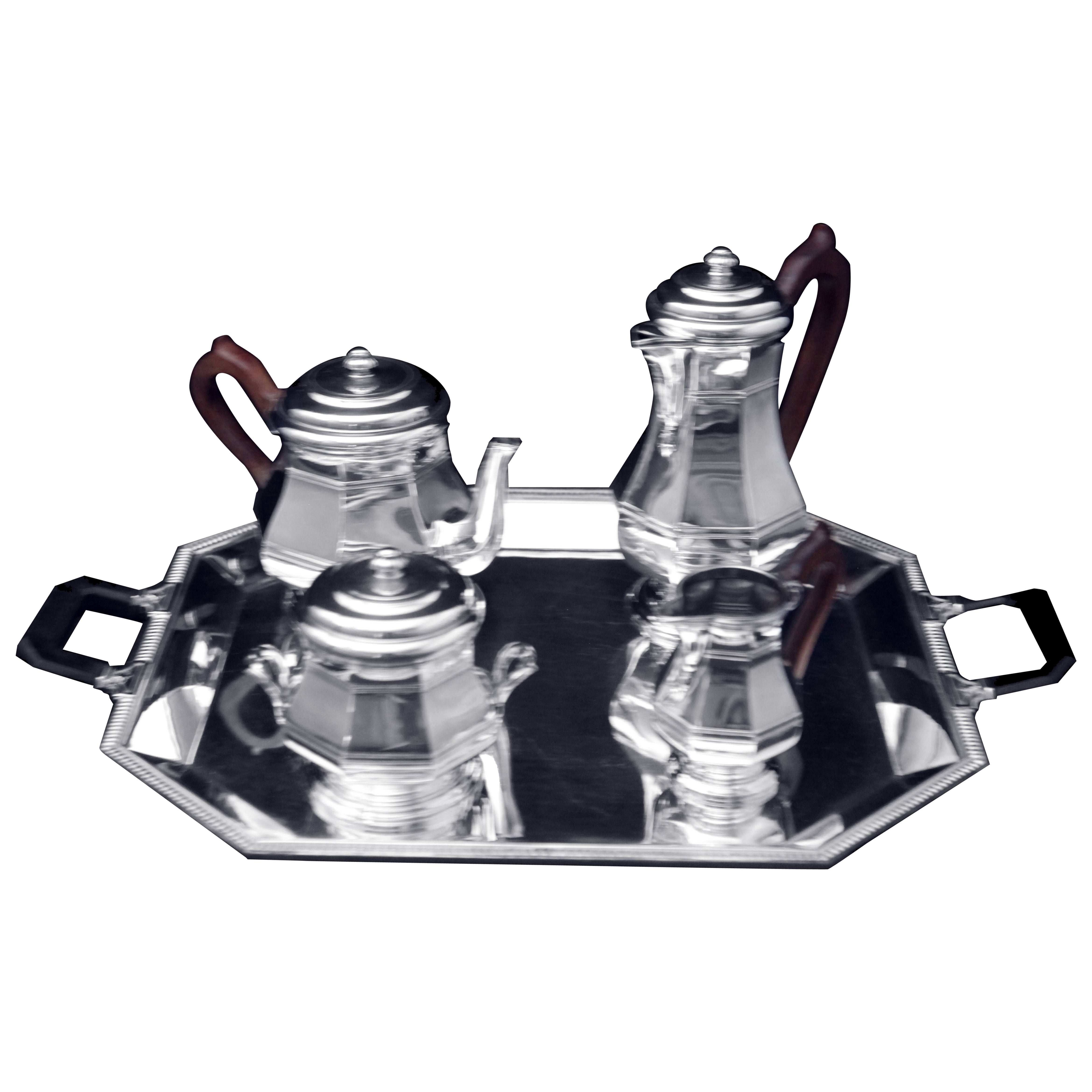 Puiforcat (Hermes) y Christofle: 5pc. ¡Juego de té francés Art Déco de plata de ley !