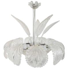 Dramatic 1950s Draping Leaf Murano Glass Chandelier